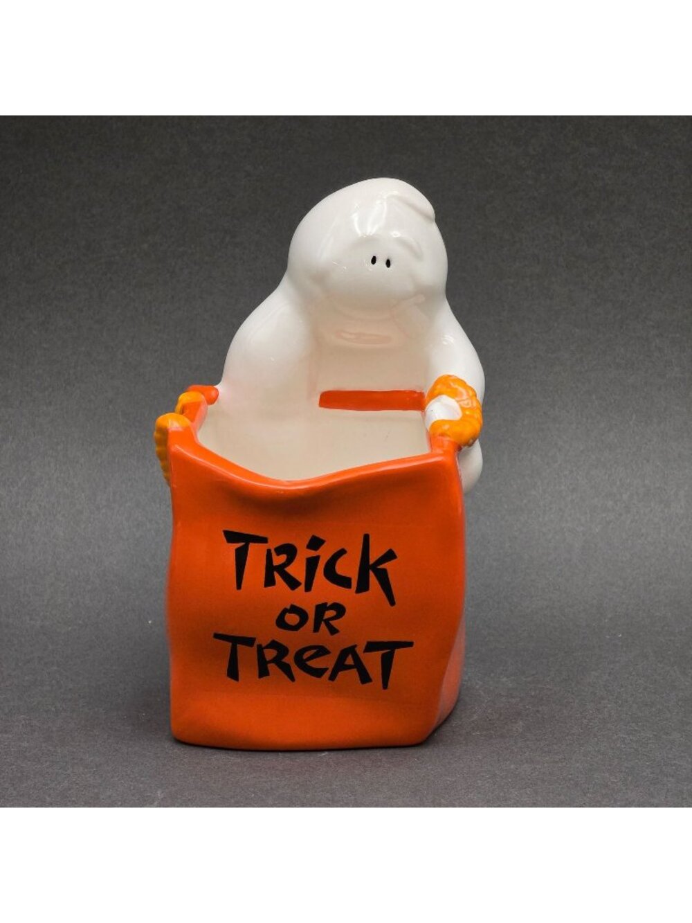 Vintage AGC Ghost Trick Or Treat Ceramic Halloween Candy Dish Holder